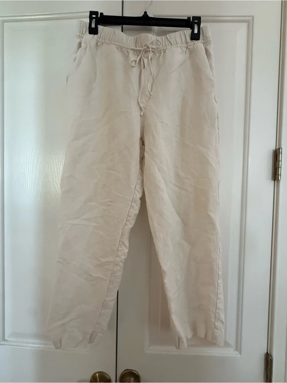 H&M Cream Drawstring Straight Leg Linen Pants